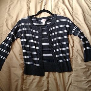 Black and white button up striped sweater